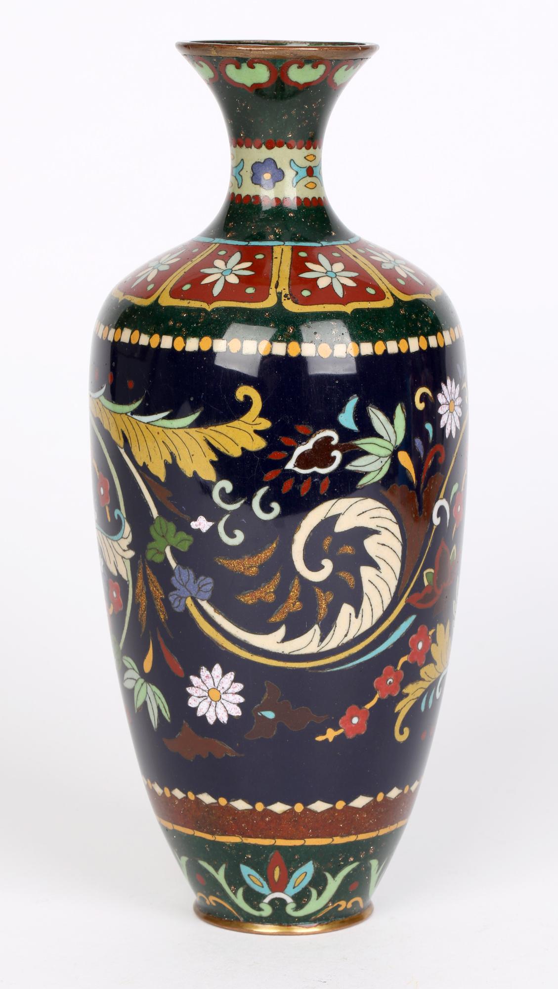 Japanese Meiji Scrolling Floral Design Cloisonne Vase 6