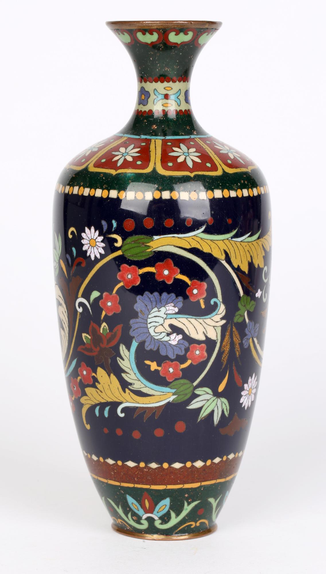Anglo-Japanese Japanese Meiji Scrolling Floral Design Cloisonne Vase