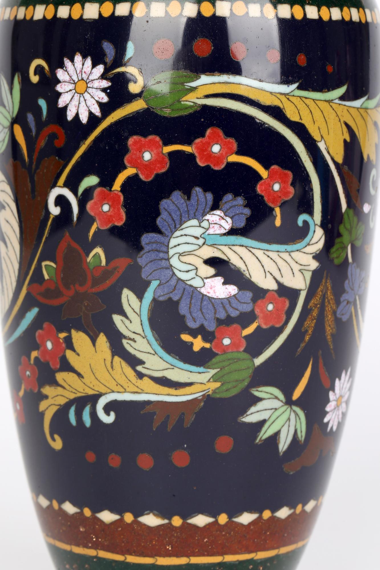 Cloissoné Japanese Meiji Scrolling Floral Design Cloisonne Vase