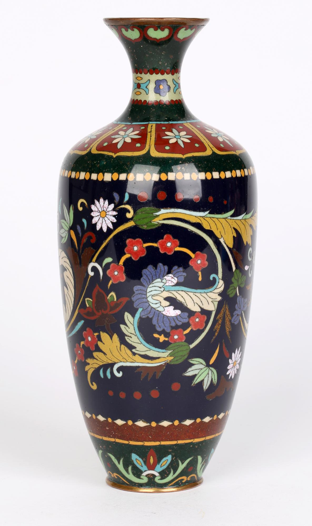 Copper Japanese Meiji Scrolling Floral Design Cloisonne Vase
