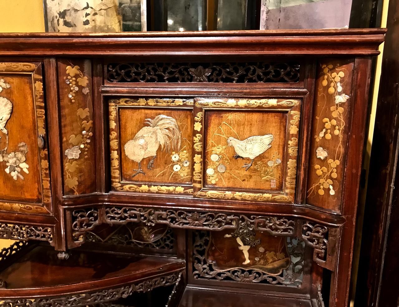 Beautiful signed and finely detail Japanese Meiji period Shibayama cabinet. Many of the individual lacquer panels are signed by the artist. The cabinet is in excellent unrestored condition.