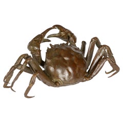 Figure en bronze japonaise d'un crabe signée Meiji