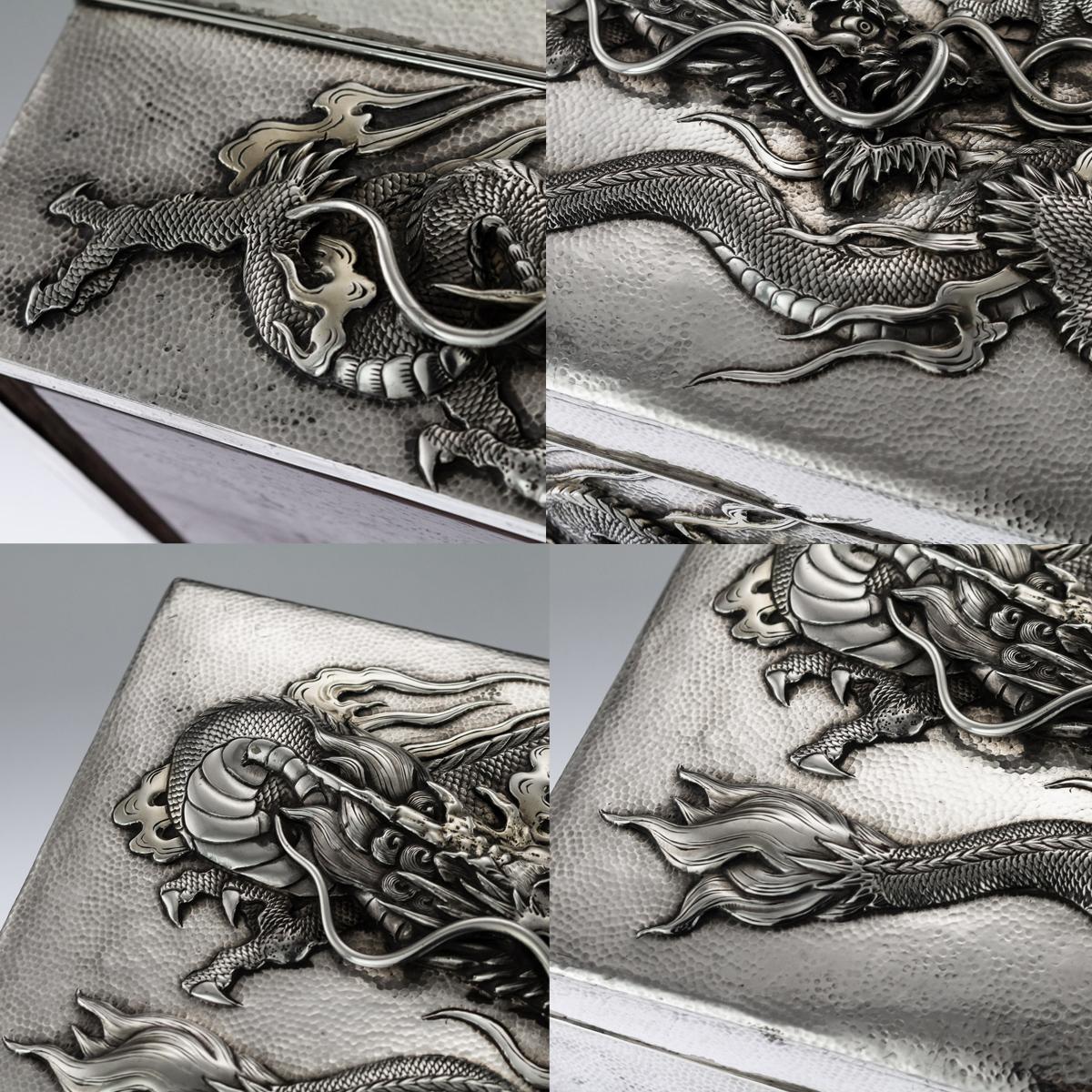 Japanese Meiji Silver Dragon Box, Samurai Shokai, circa 1900 4