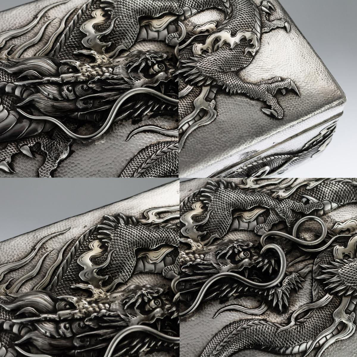 Japanese Meiji Silver Dragon Box, Samurai Shokai, circa 1900 3