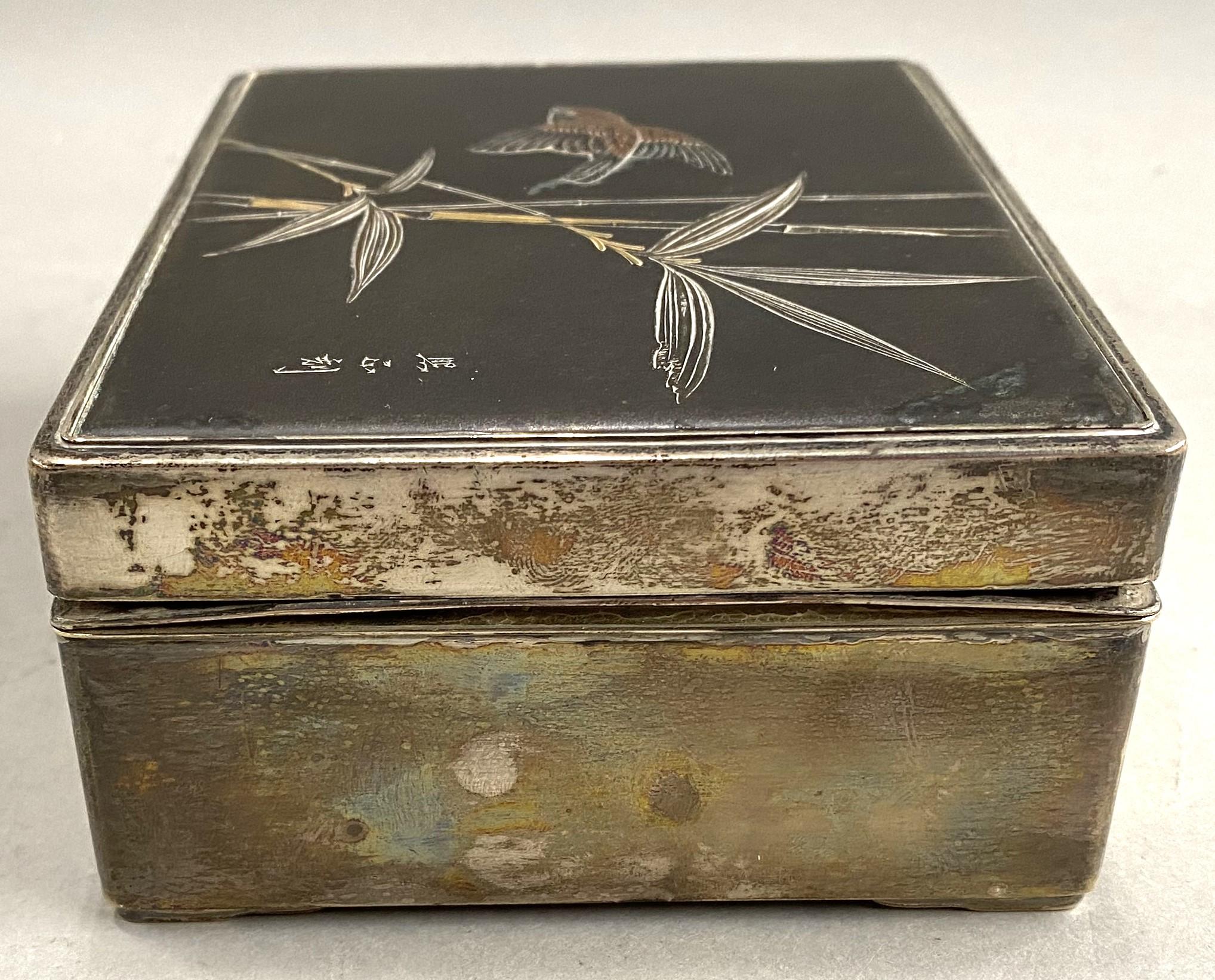  Japanese Meiji Silver & Mixed Metal Cigarette Box  For Sale 1