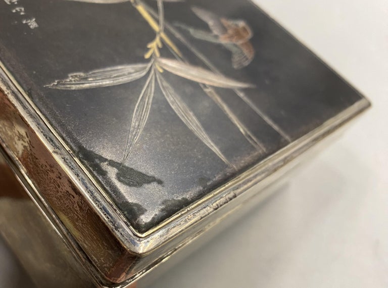 Japanese Meiji Silver and Mixed Metal Cigarette Box For Sale at 1stDibs