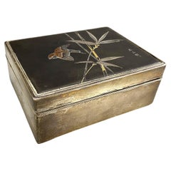 Antique  Japanese Meiji Silver & Mixed Metal Cigarette Box 