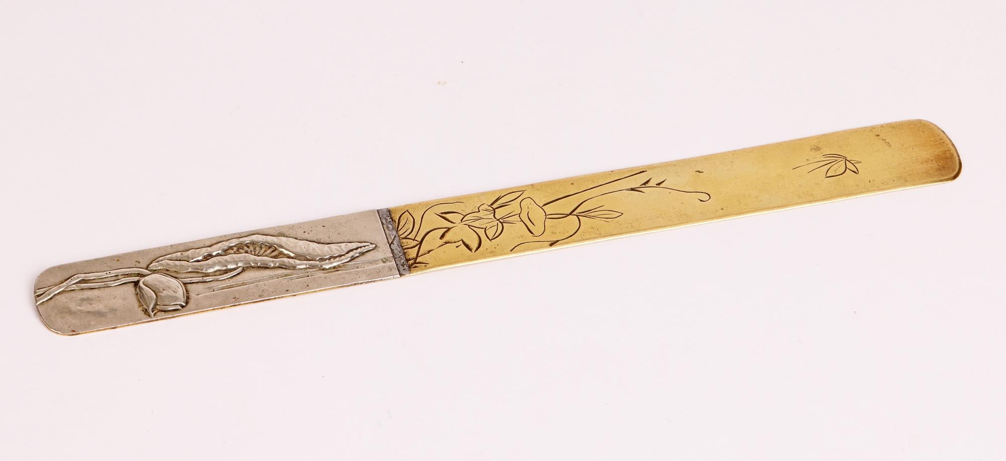 Hand-Crafted Japanese Meiji Silver Mounted Brass Letter Opener  For Sale