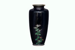 Japanese Meiji Silver-Wire Cloisonné Enamel Vase with Chrysanthemums, Inaba Co.