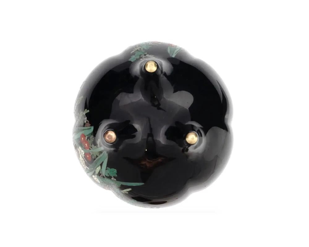 Antiguo Meiji Japonés Cloisonné Esmalte Alambre de Plata Koro Incensario Pájaro en Cerezo B en venta 2