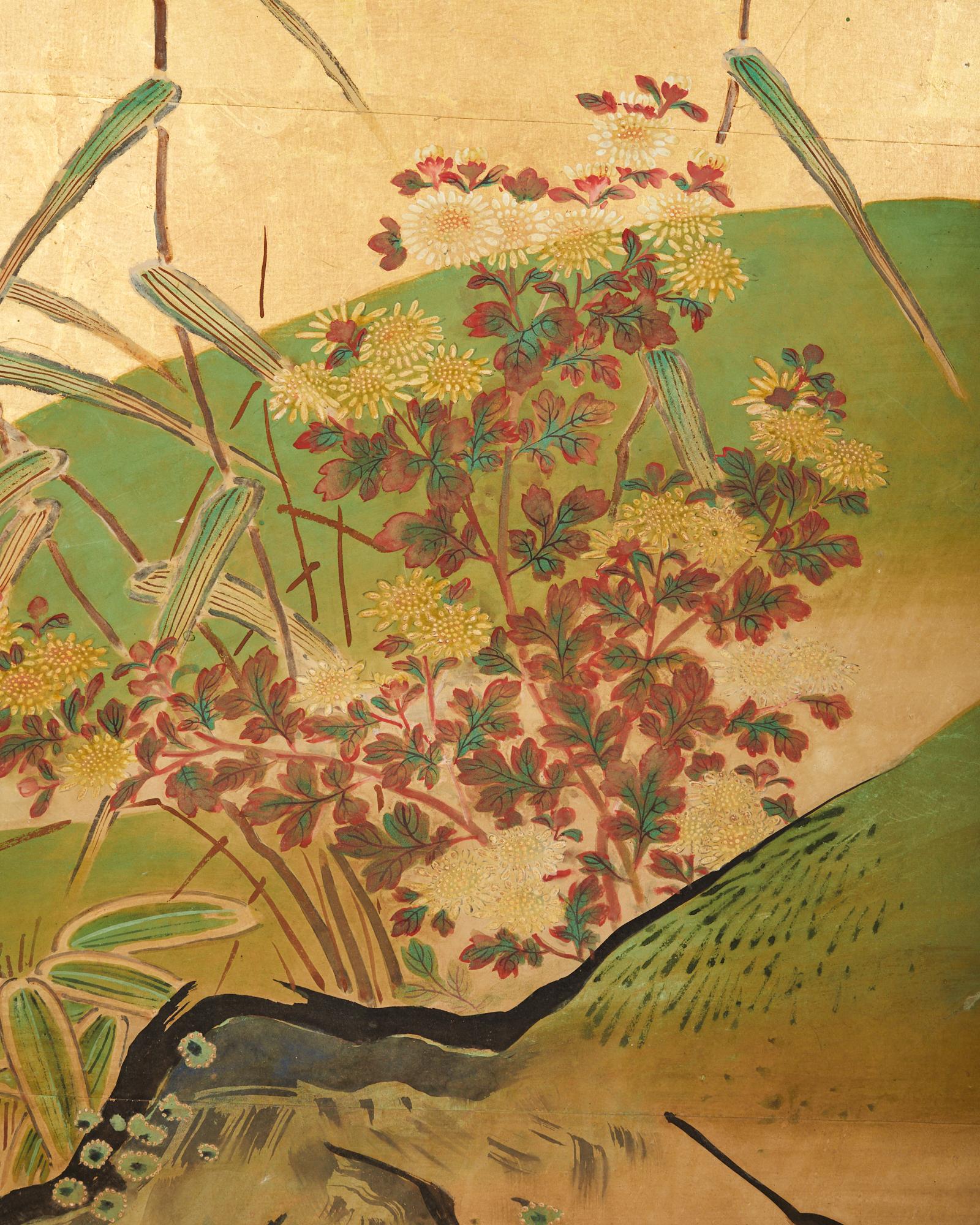 Japanese Meiji Six Panel Screen Kano School Bird Waterscape For Sale 5