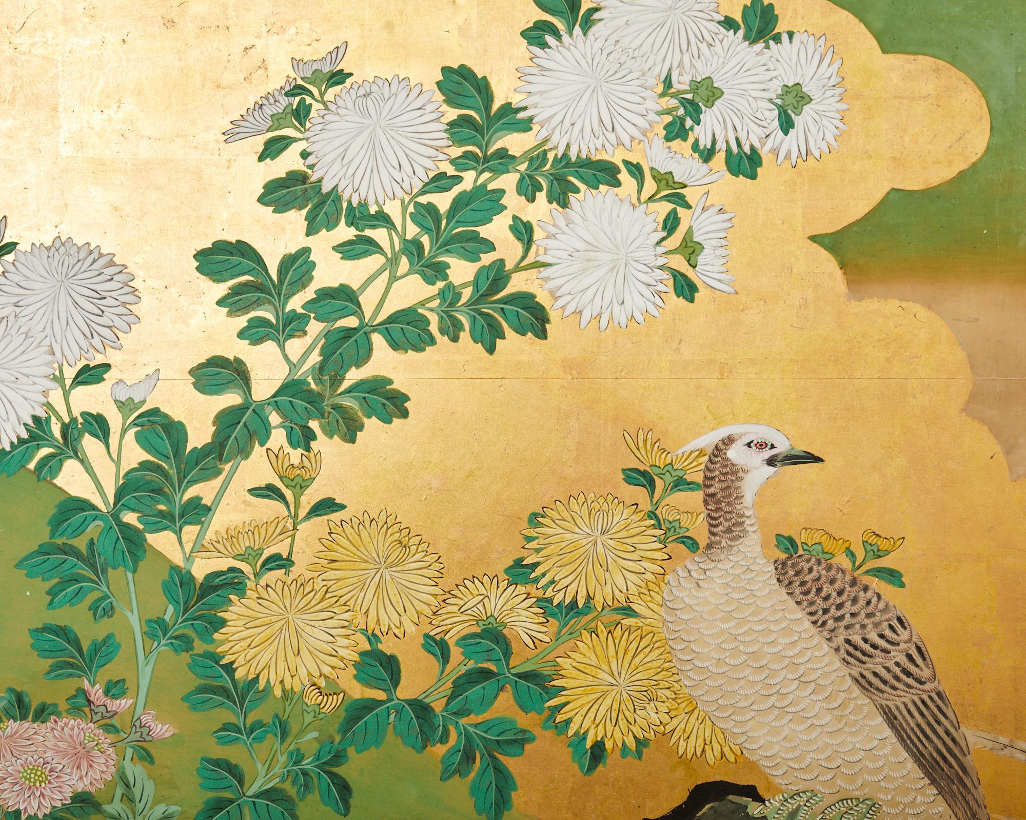 Japanese Meiji Six Panel Screen Kano School Bird Waterscape For Sale 3