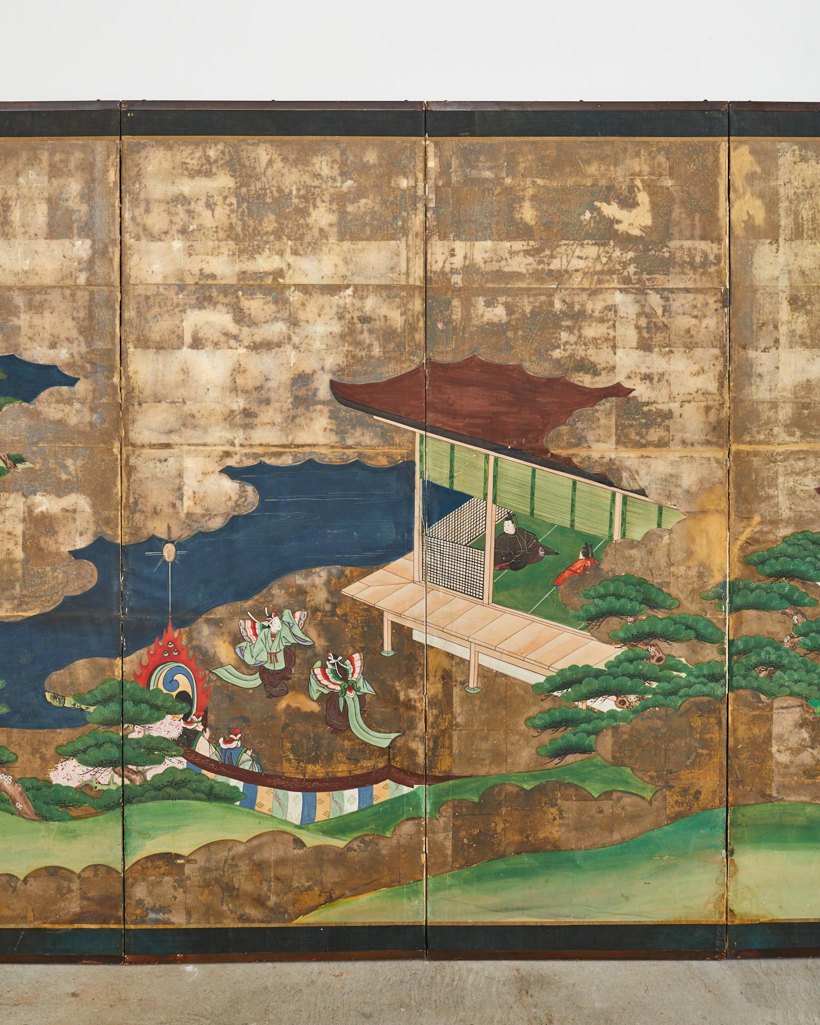 Japanese Meiji Six Panel Screen Tale of Genji Episodes In Distressed Condition In Rio Vista, CA
