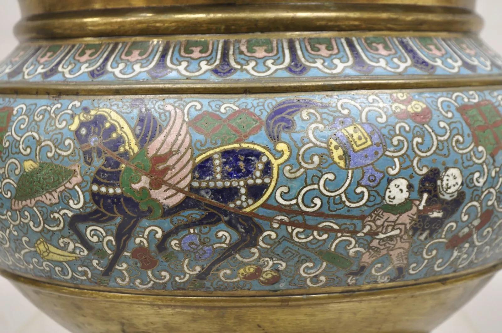 Chinoiserie Japanese Meiji Style Cloisonné Champleve Enameled Bronze Jardiniere Planter Bowl For Sale