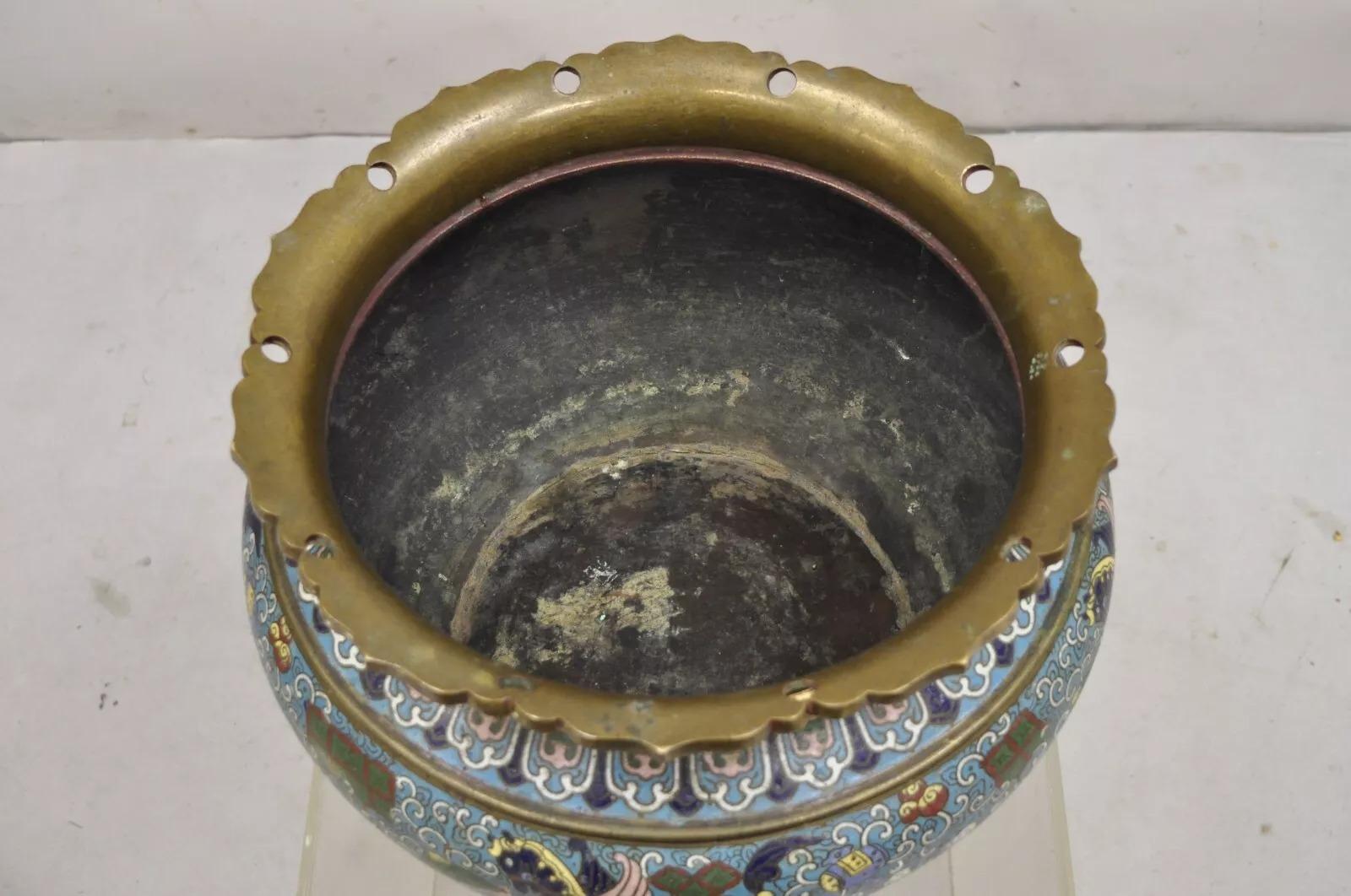Unknown Japanese Meiji Style Cloisonné Champleve Enameled Bronze Jardiniere Planter Bowl For Sale