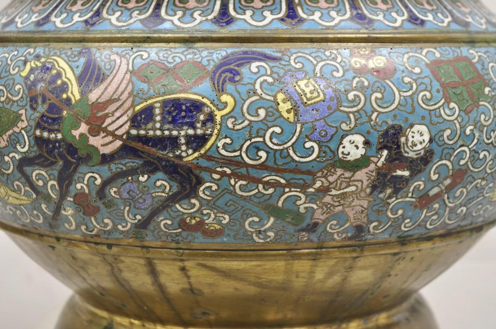 Brass Japanese Meiji Style Cloisonné Champleve Enameled Bronze Jardiniere Planter Bowl For Sale