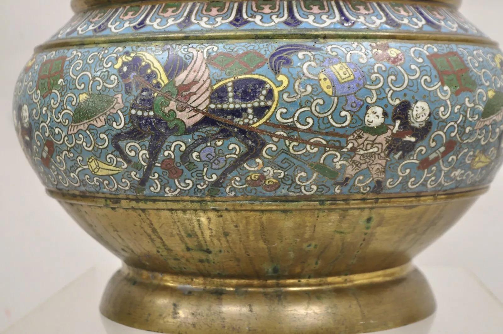 Japanese Meiji Style Cloisonné Champleve Enameled Bronze Jardiniere Planter Bowl For Sale 1