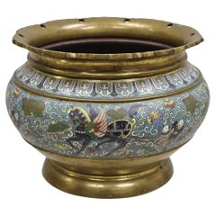 Japanese Meiji Style Cloisonné Champleve Enameled Bronze Jardiniere Planter Bowl