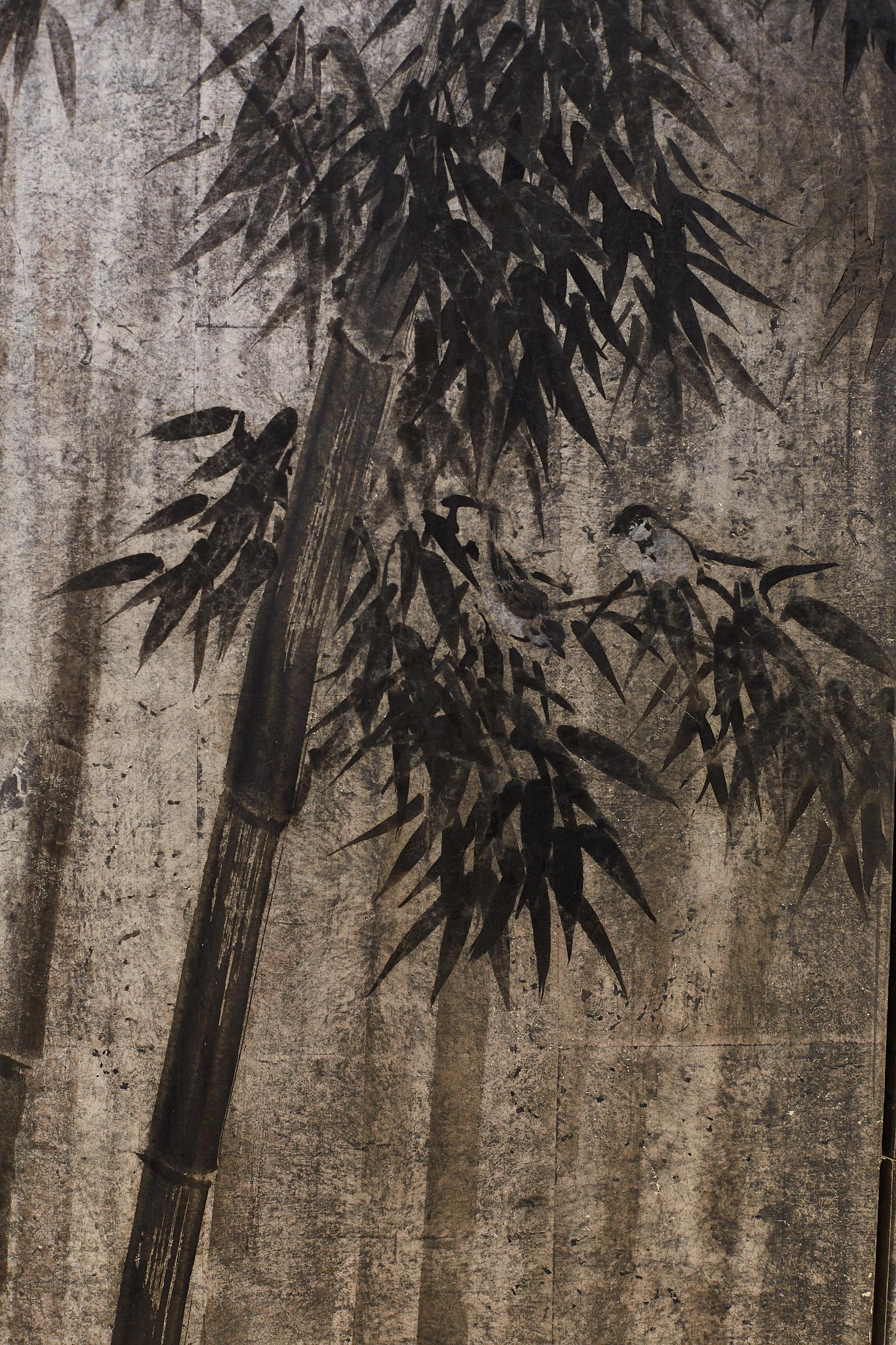 Japanese Meiji Sumi-e Silver Leaf Painted Screen 5