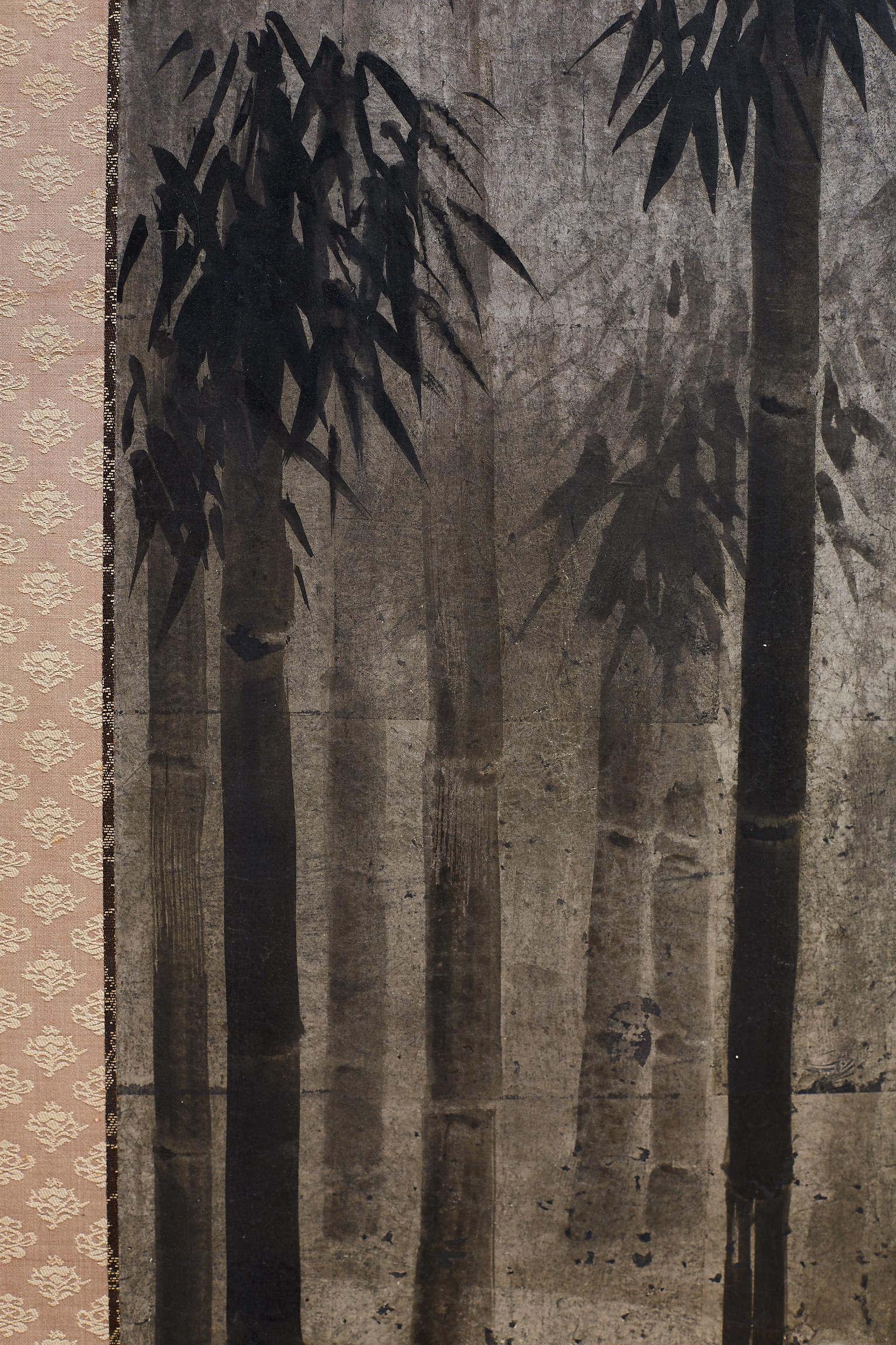 Japanese Meiji Sumi-e Silver Leaf Painted Screen 8