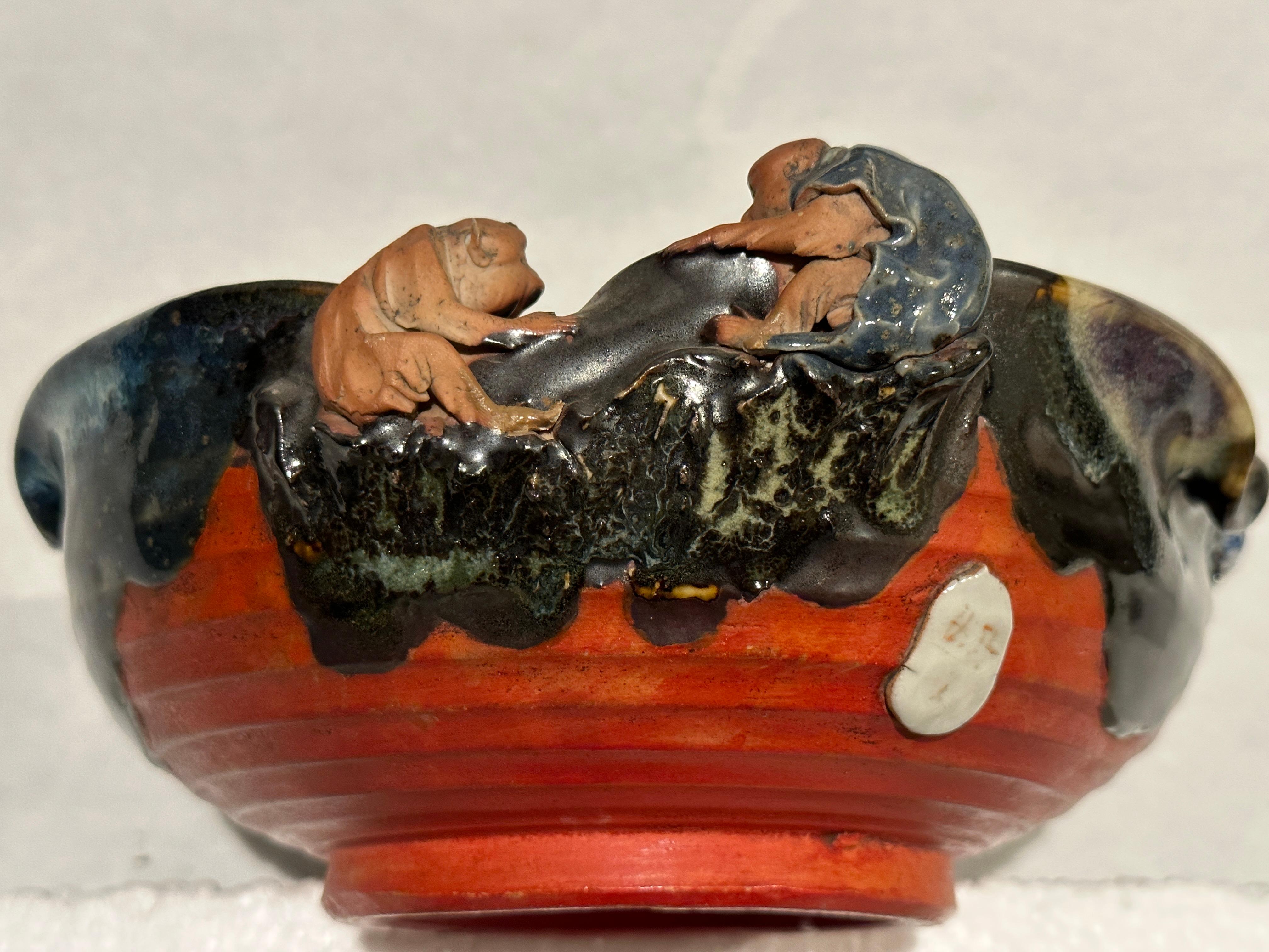20th Century Japanese Meiji Sumida Gawa Bowl With Monkeys