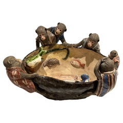Japanese Meiji Sumida Gawa Bowl With Monkeys