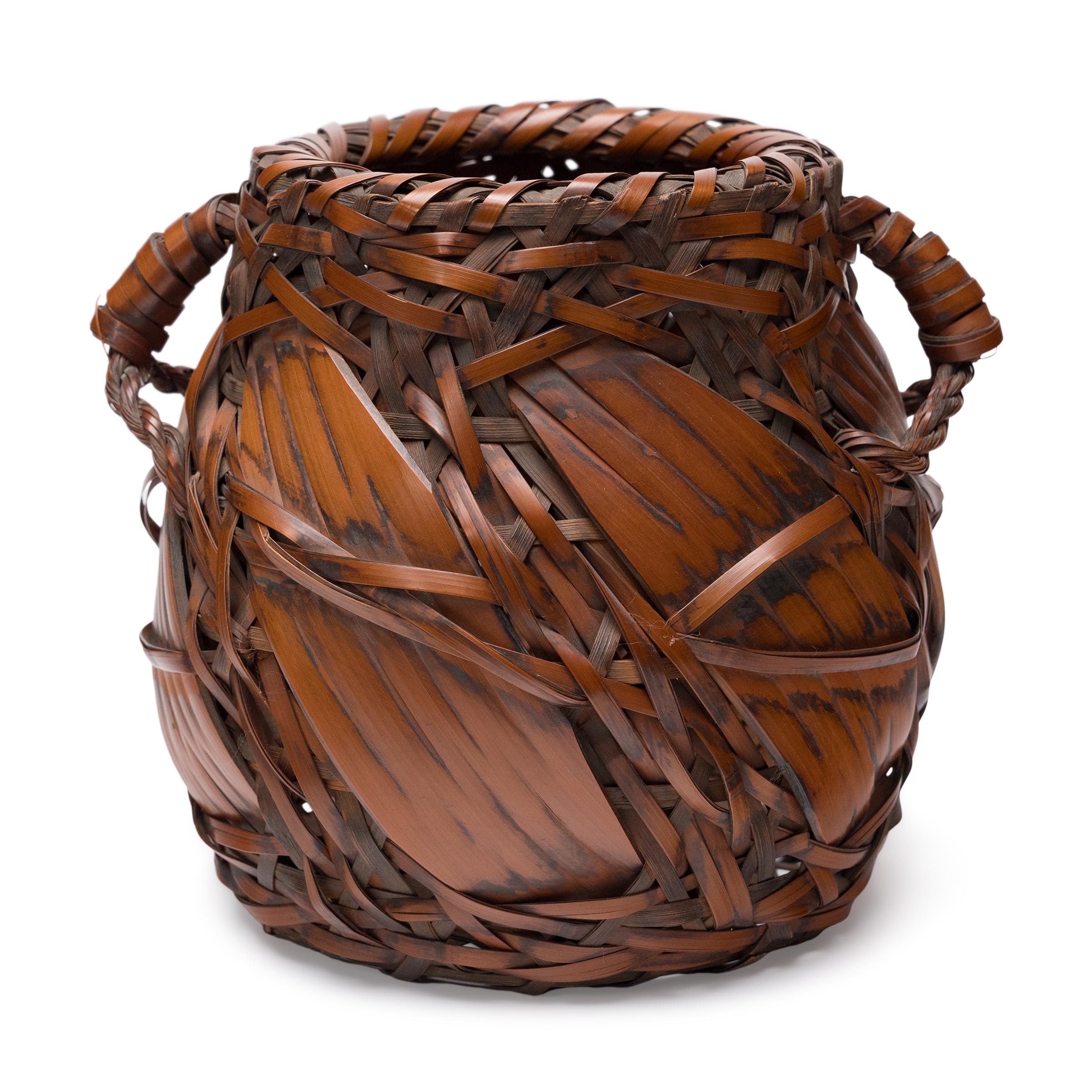 Hand-Woven Japanese Meiji Twisted Ikebana Basket For Sale