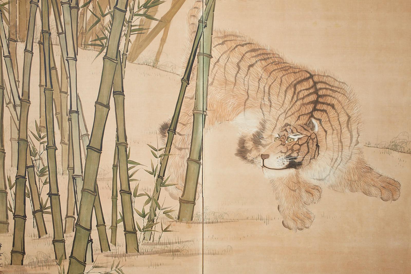 Japanese Meiji Two-Panel Screen Tiger and Bamboo 4