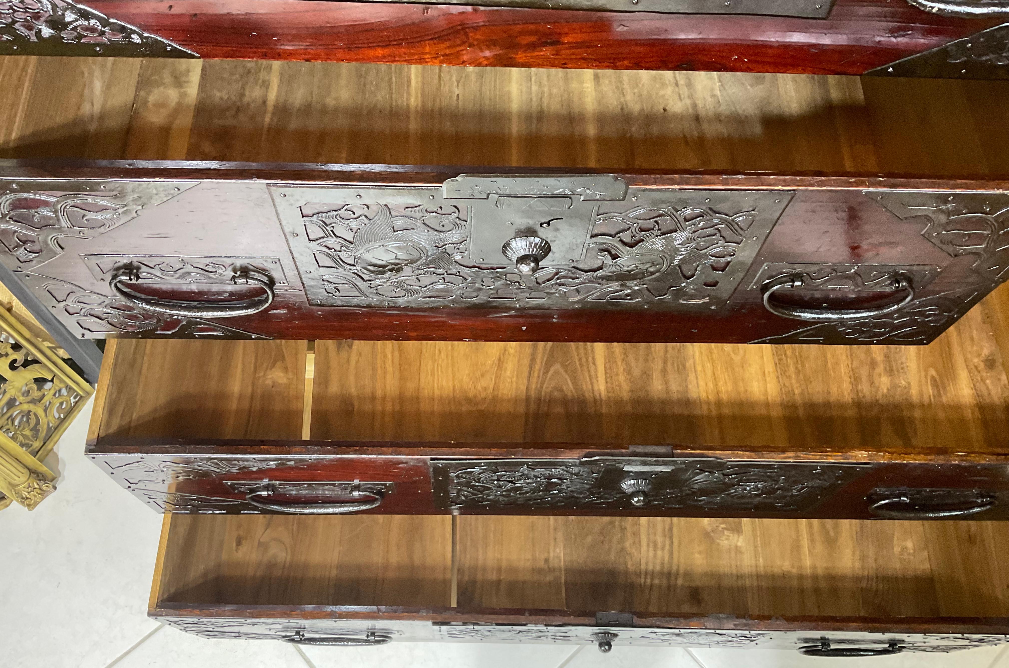 Japanese Meiji Two-Part Red Tansu Chest 5
