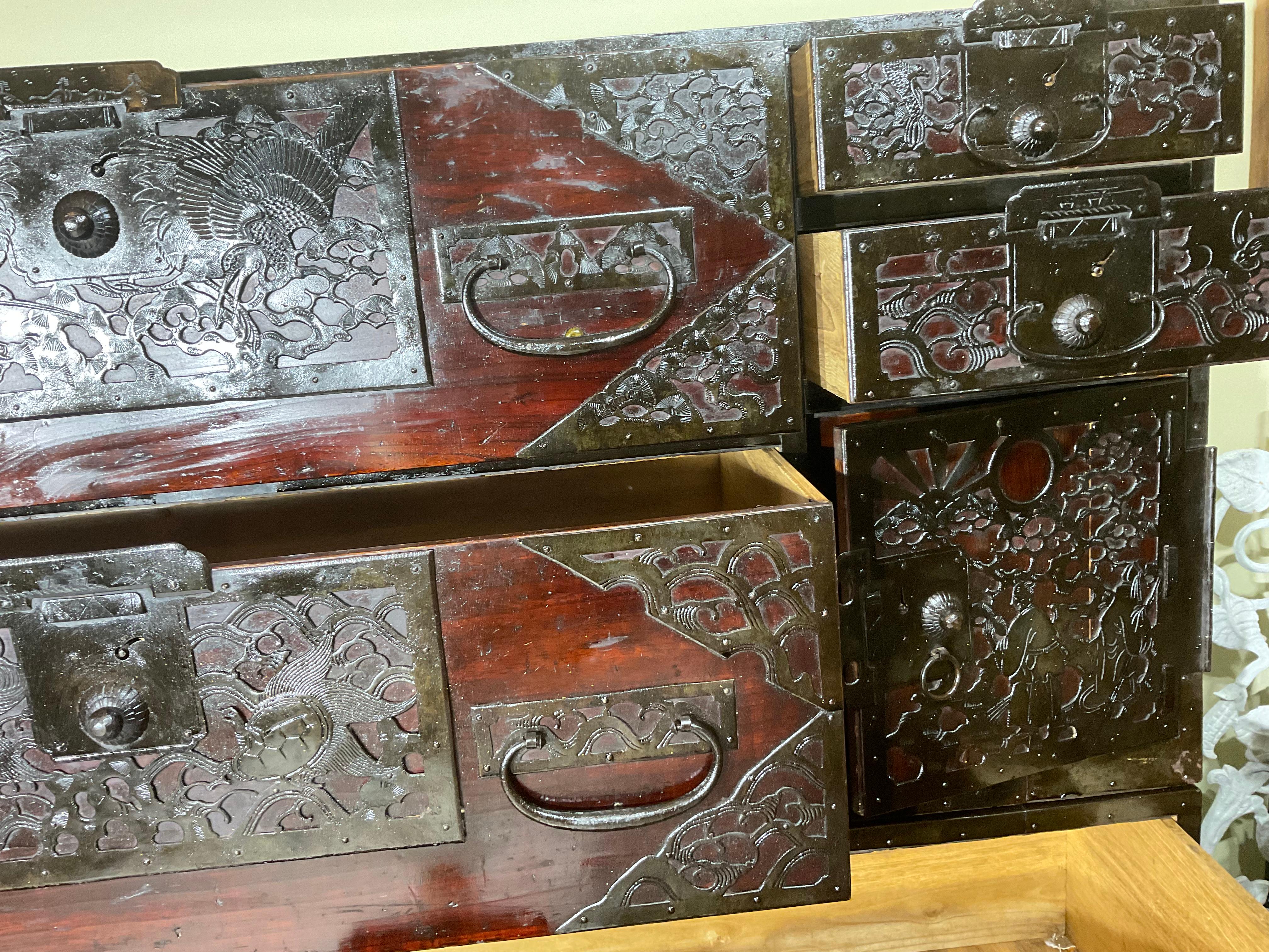 Japanese Meiji Two-Part Red Tansu Chest 6