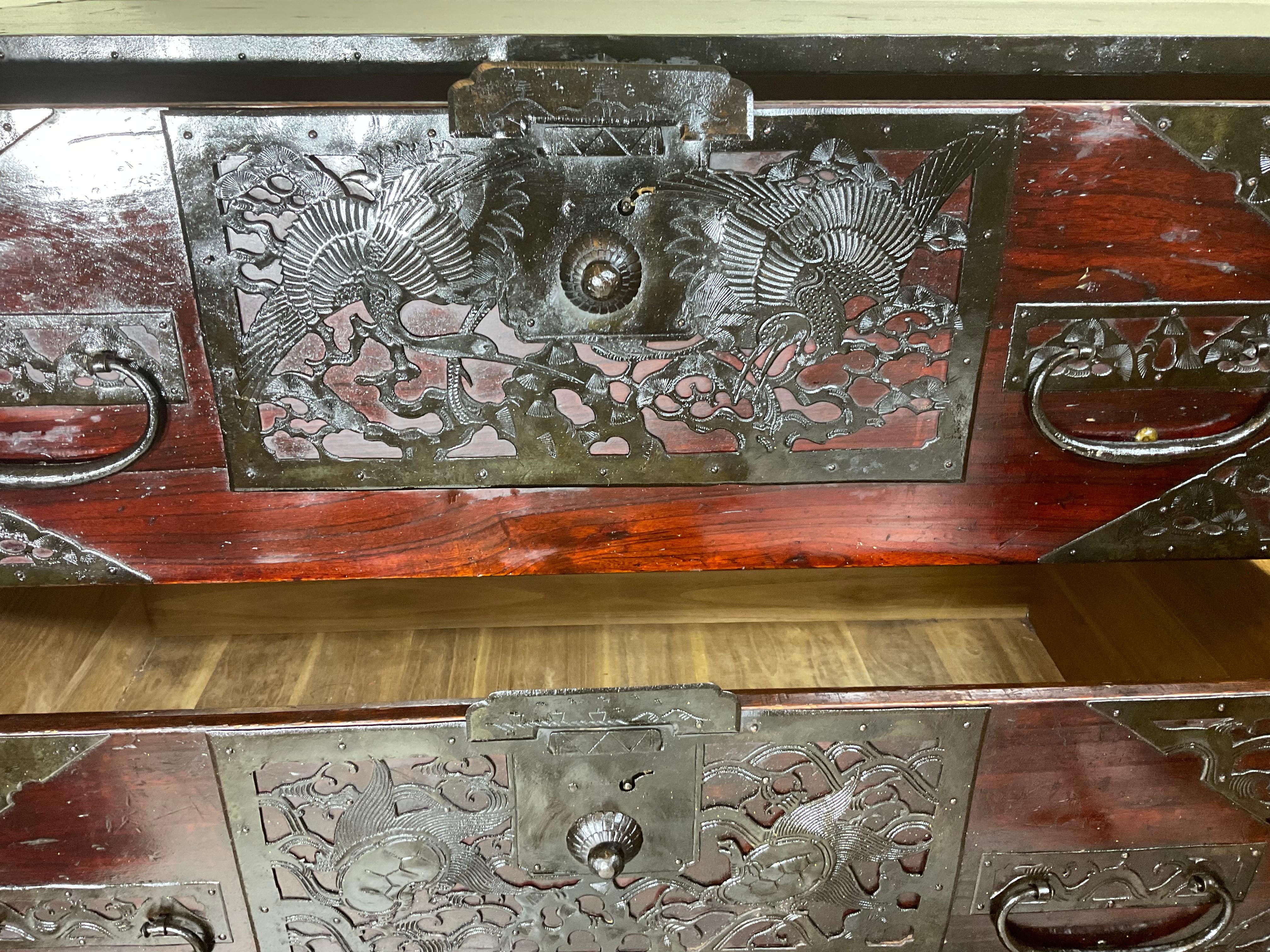 Japanese Meiji Two-Part Red Tansu Chest 7