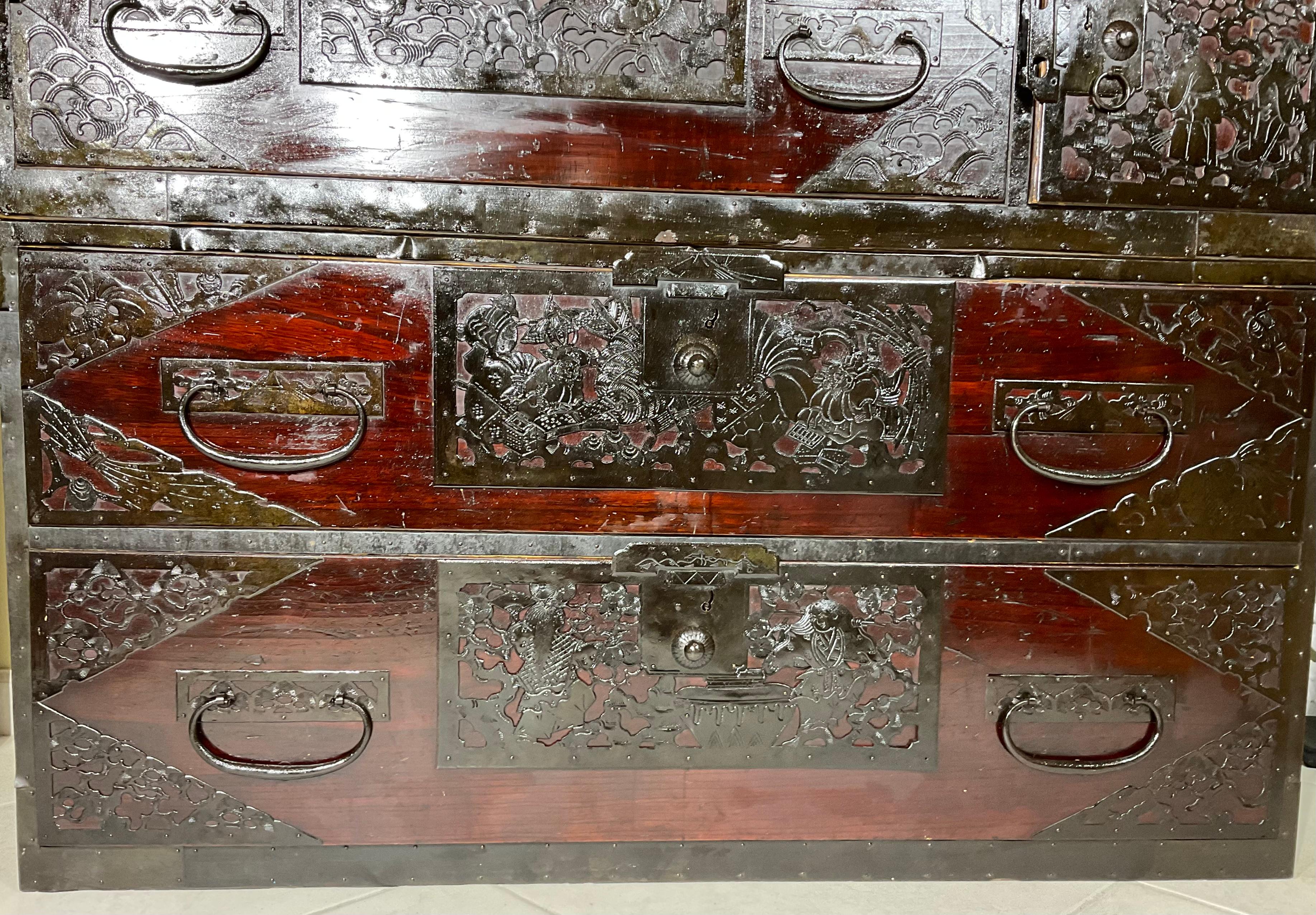20th Century Japanese Meiji Two-Part Red Tansu Chest