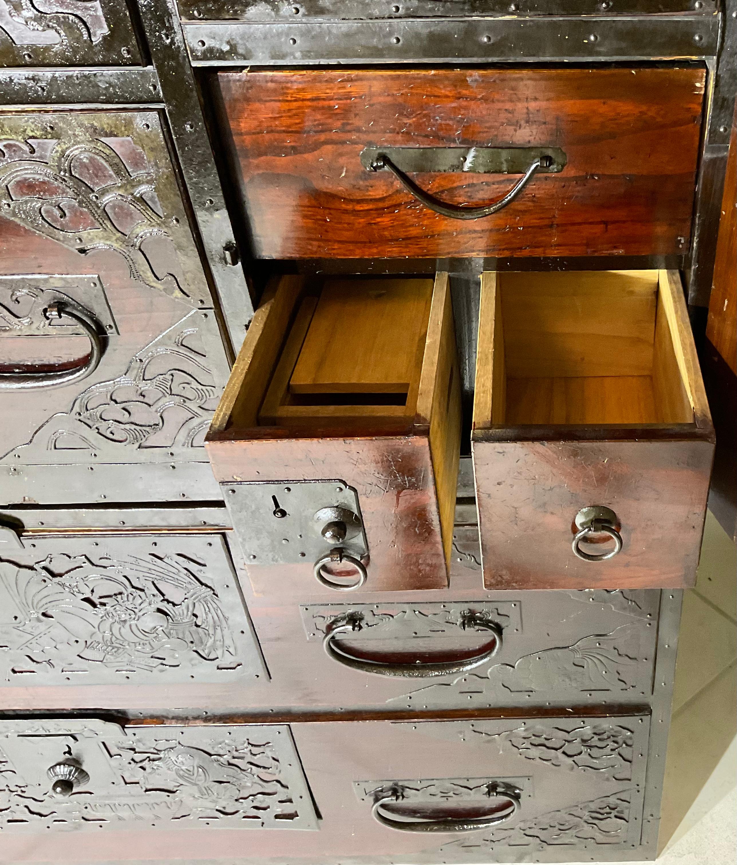 Japanese Meiji Two-Part Red Tansu Chest 1