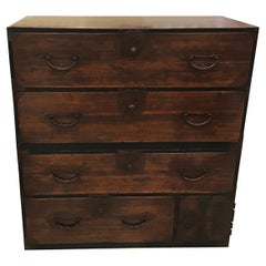 Japanese Meiji Two-Part Red Tansu Chest