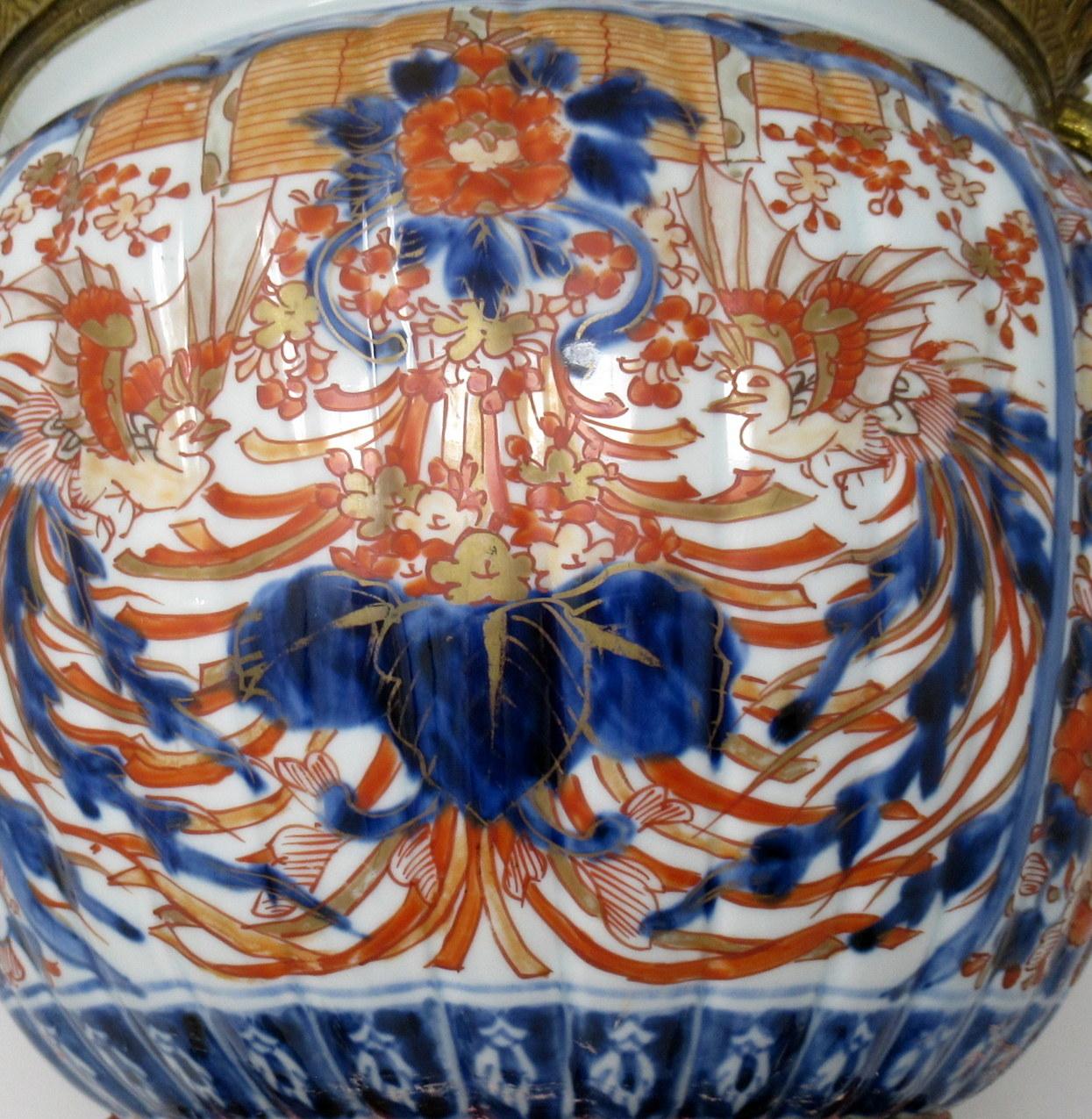19th Century Japanese Meji Chinese Imari Porcelain Jardinière Centerpiece Gilt Bronze Mounts