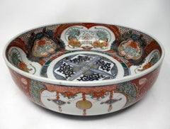 Japanese Meji Hand Painted Imari Dish Centerpiece Plate Cobalt Blue Red Gilt