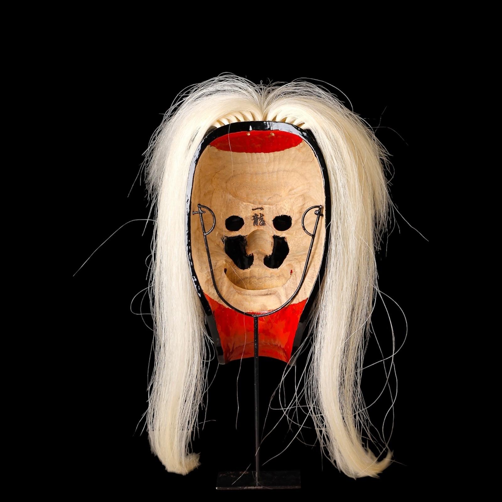 Japanische Menburyu-Maske: Fūryū-Charakter, signiert von Meisterschnitzer Kajiwara Ichiry im Angebot 5