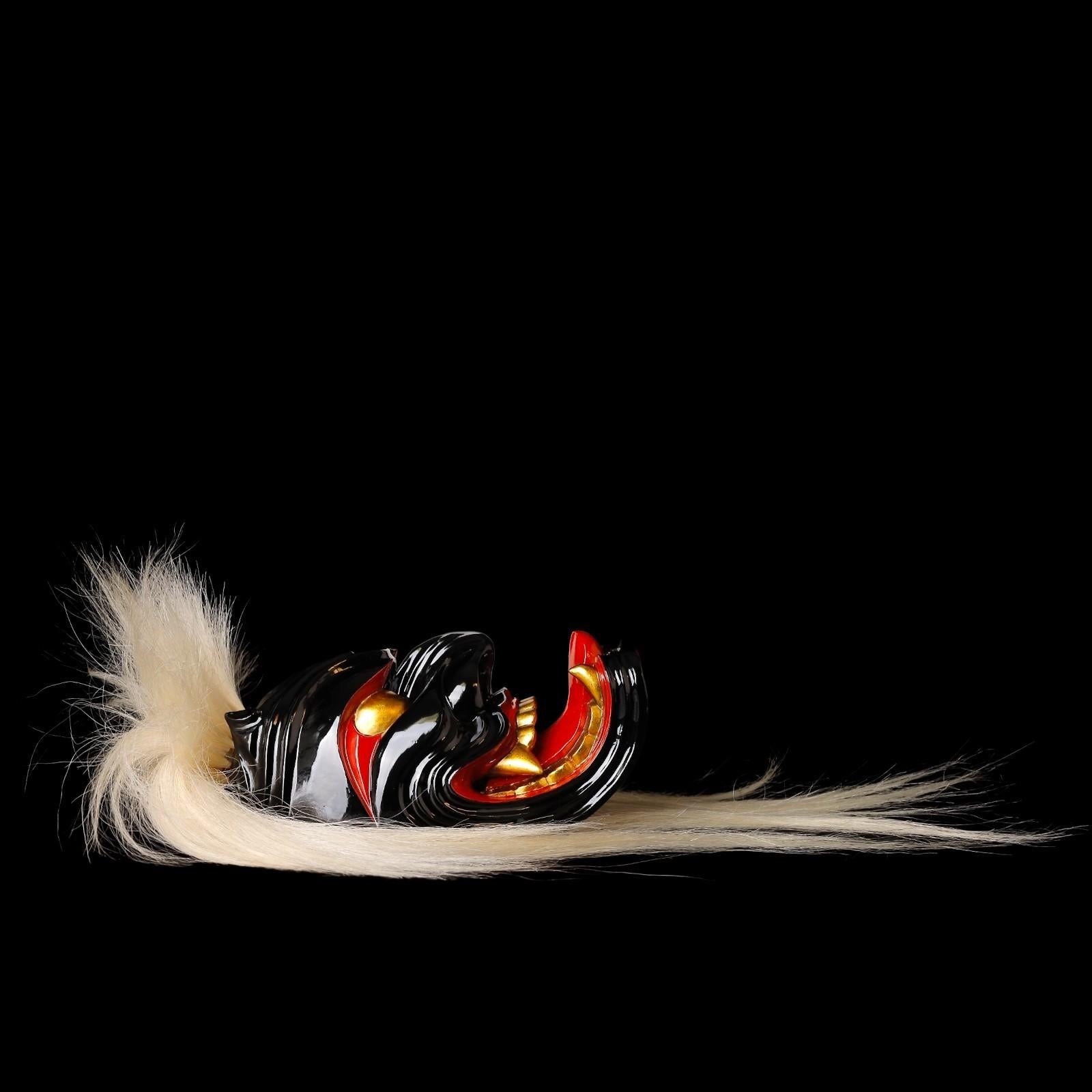 Japanische Menburyu-Maske: Fūryū-Charakter, signiert von Meisterschnitzer Kajiwara Ichiry im Angebot 3