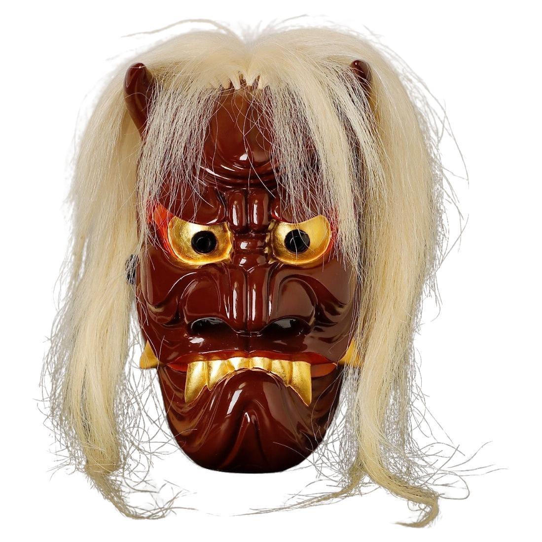 Masque japonais Menburyu : Personnage Fūryū, signé par le maître sculpteur Kajiwara Ichiry