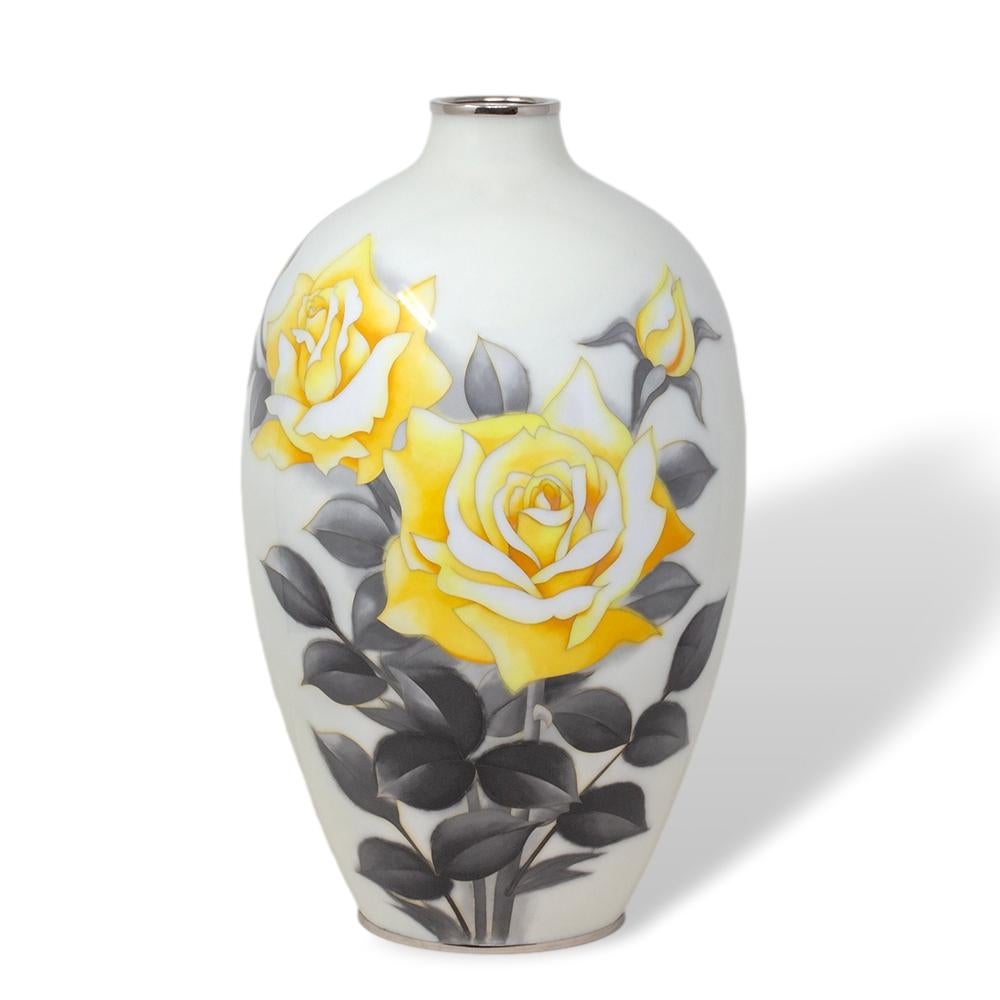 Mid-Century moderno Vaso a forma di rosa in cloisonne giapponese della metà del XX secolo Ando Company in vendita