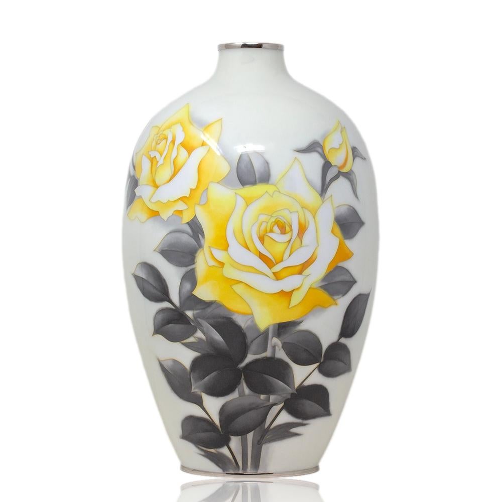 Giapponese Vaso a forma di rosa in cloisonne giapponese della metà del XX secolo Ando Company in vendita