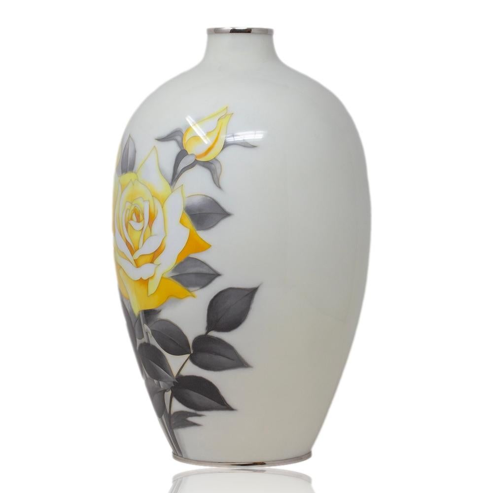 Smaltato Vaso a forma di rosa in cloisonne giapponese della metà del XX secolo Ando Company in vendita