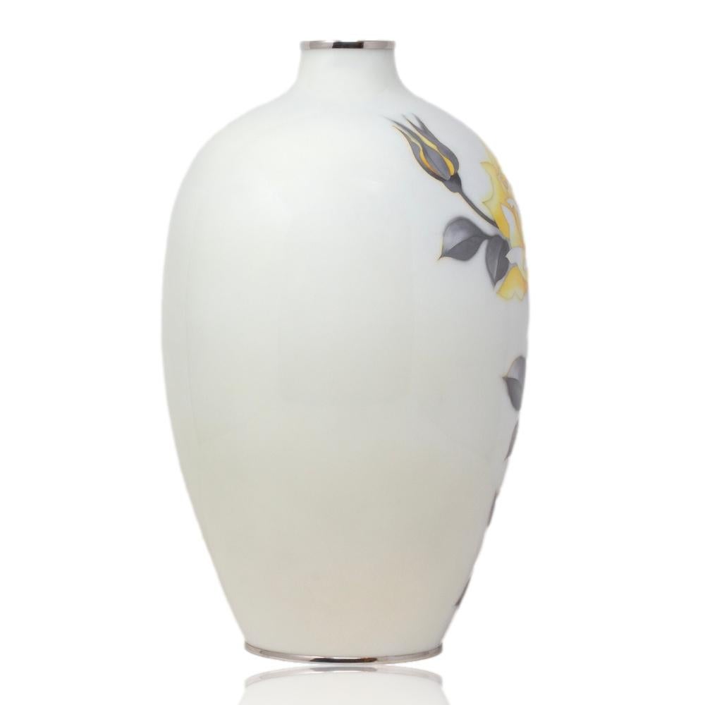 Smalto Vaso a forma di rosa in cloisonne giapponese della metà del XX secolo Ando Company in vendita