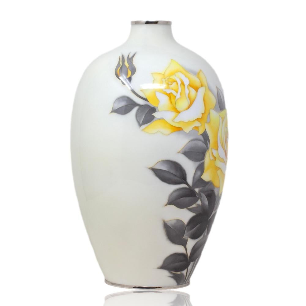 Vaso a forma di rosa in cloisonne giapponese della metà del XX secolo Ando Company in vendita 1