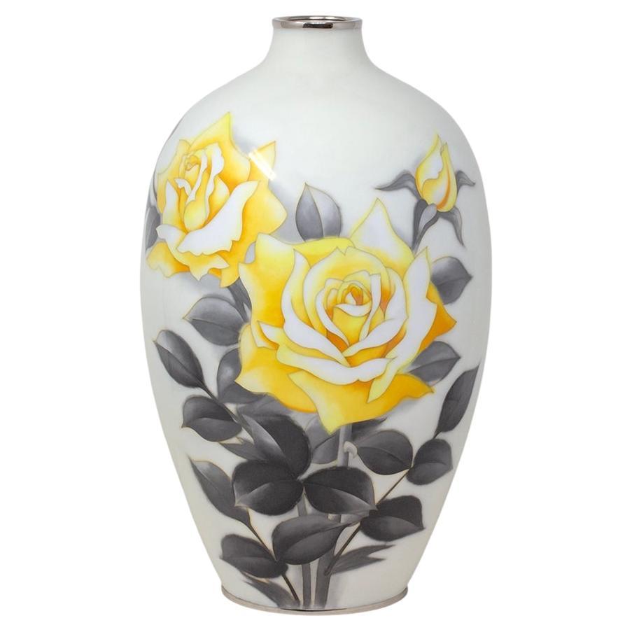 Japanese Mid 20th Century Cloisonne Enamel Rose Vase Ando Company