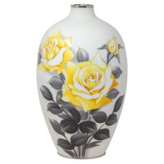 Japanische Cloisonné-Emaille-Rosenvase aus der Mitte des 20. Jahrhunderts Ando Company