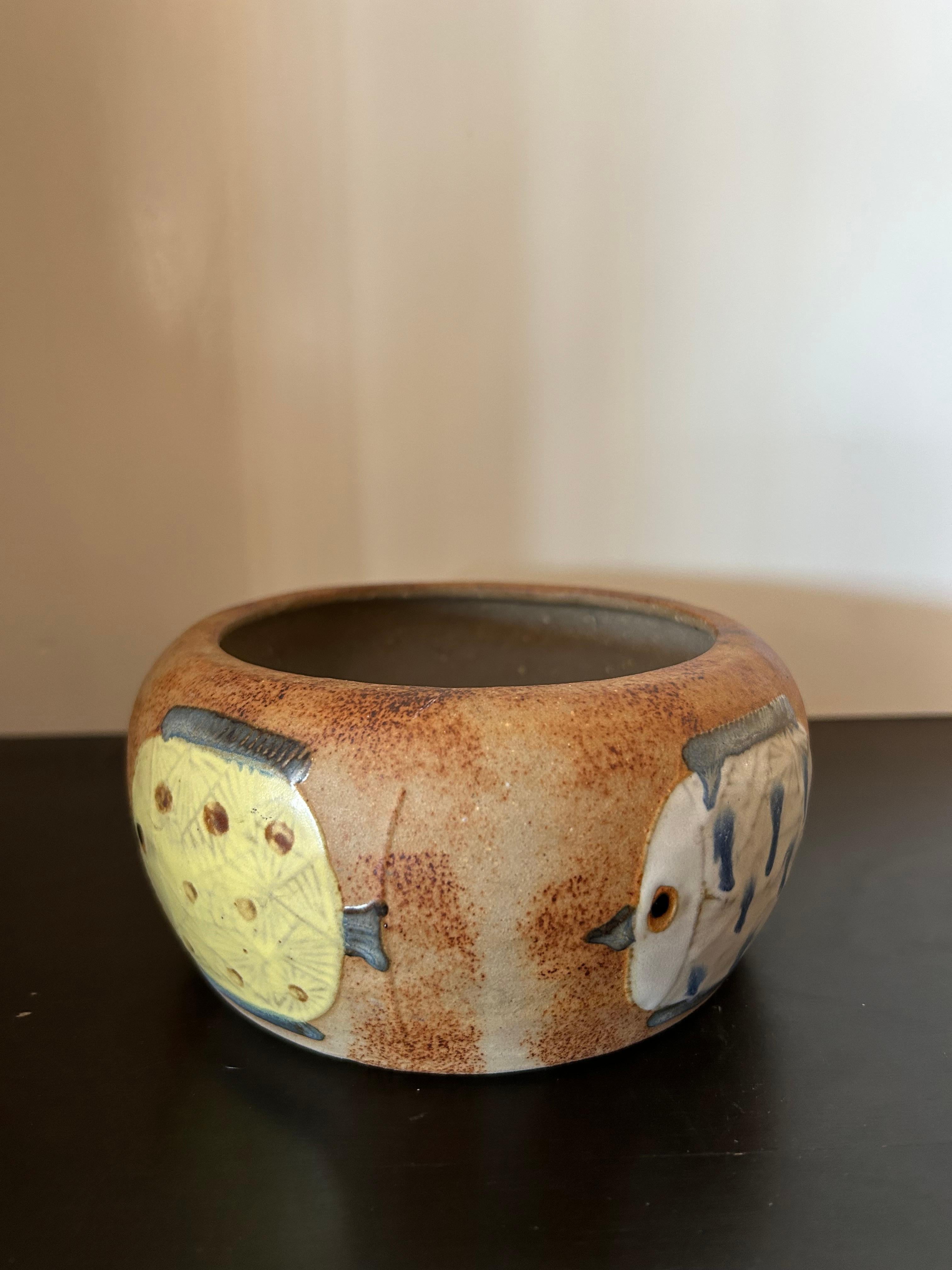 Japanese 1970's Ceramic Fish Bowl In Good Condition For Sale In Phoenix, AZ