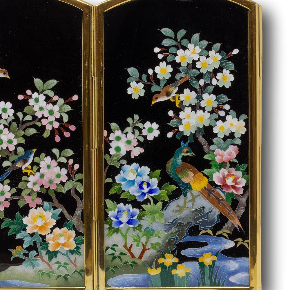 Japanischer Cloisonné-Emaille-Tischschirm aus der Mitte des Jahrhunderts von Inaba (Emailliert) im Angebot