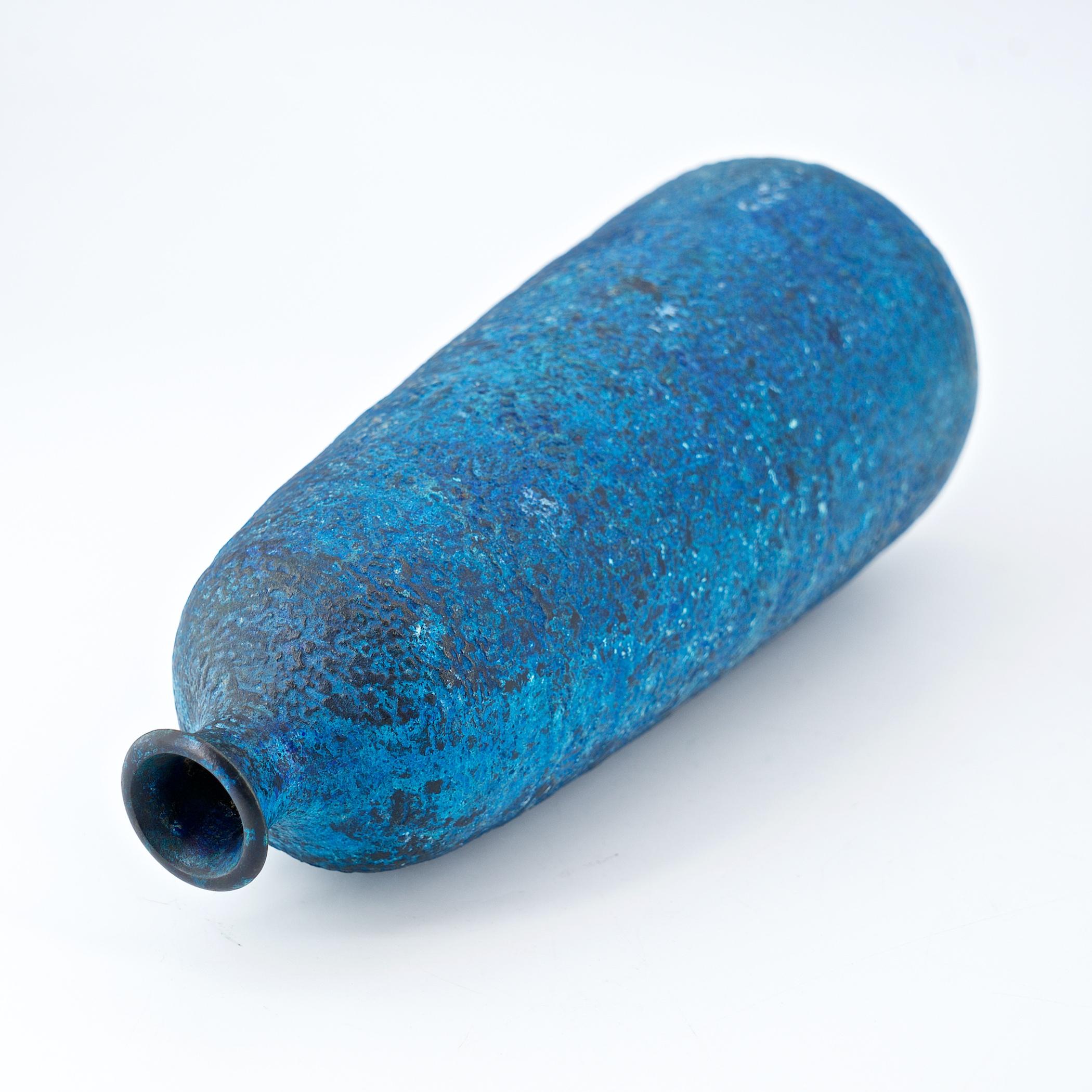 Mid-Century Modern Japanese Mid-Century Craftsmans Bronze Vase Blue Volcanic Patinated Enamel Japan For Sale