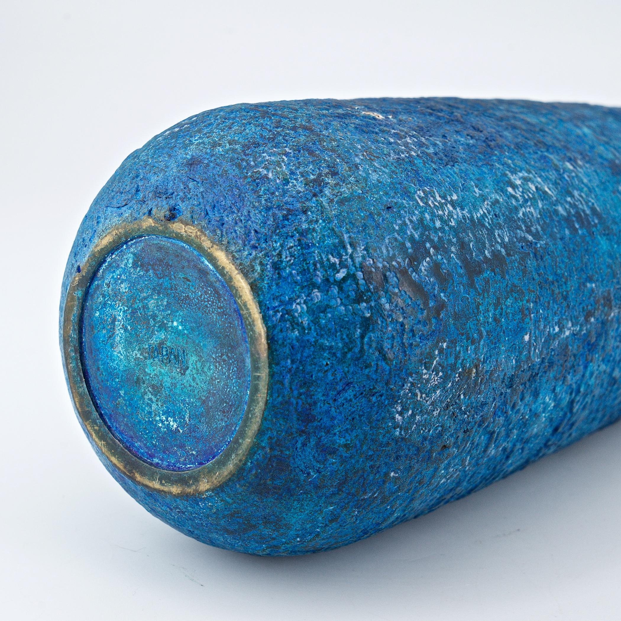 Mid-20th Century Japanese Mid-Century Craftsmans Bronze Vase Blue Volcanic Patinated Enamel Japan For Sale